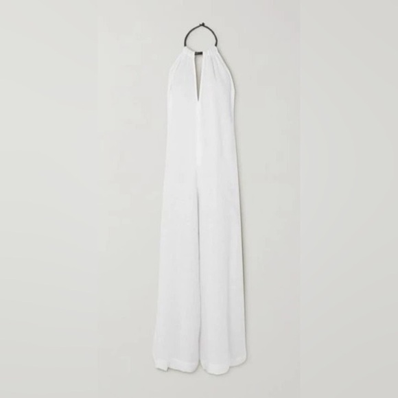 Three Graces London Karla leather-trimmed linen-voile jumpsuit - Picture 2 of 16